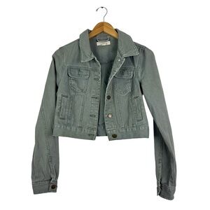 2.1 Denim Green Cropped Jean Jacket